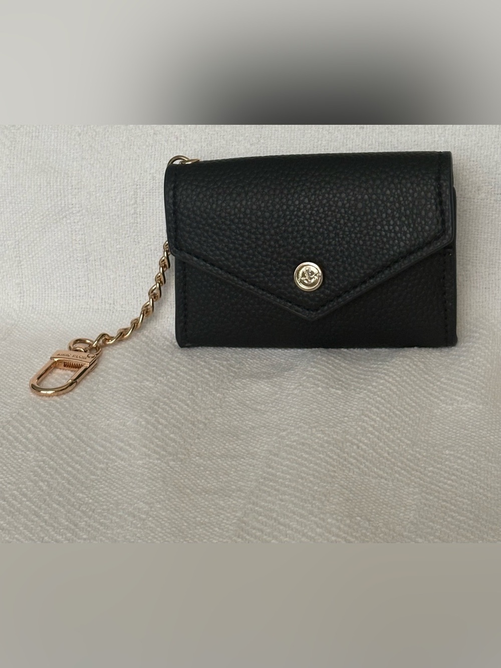 Anne Klein Black Leather Card Holder with Gold Chain
